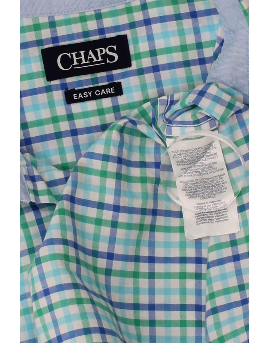 CHAPS Mens Short Sleeve Shirt Large Blue Check Cotton Vintage Chaps and Second-Hand Chaps from Messina Hembry 