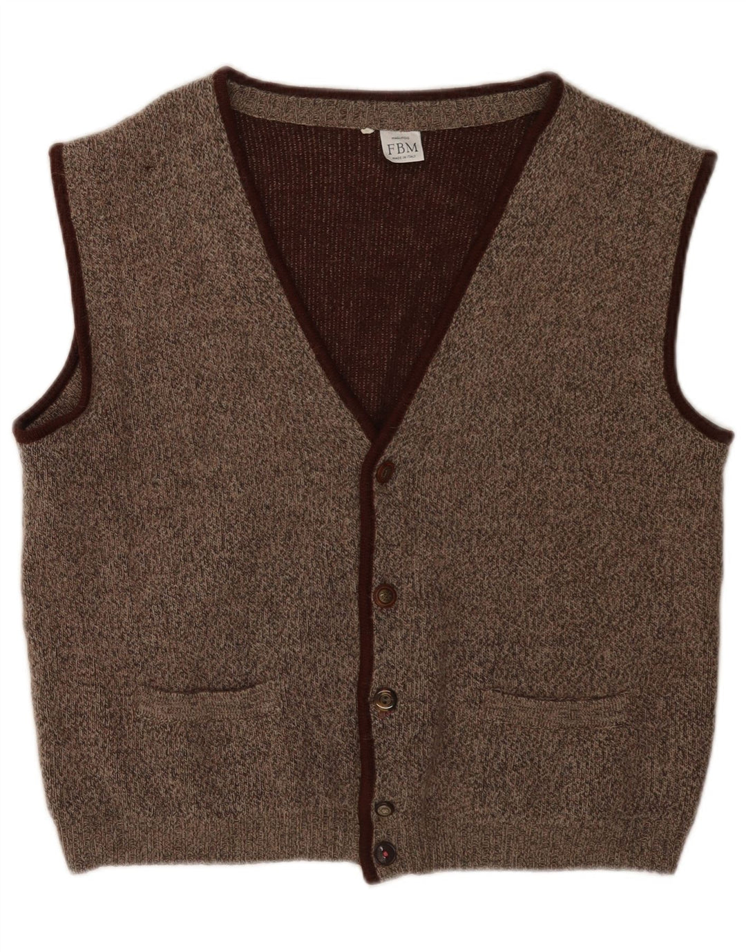 Vintage Herren Strickweste IT 50 Mittelbraun meliert Klassisch