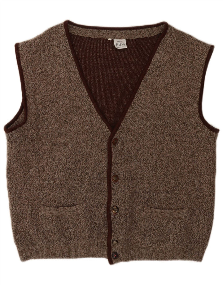 Vintage Herren Strickweste IT 50 Mittelbraun meliert Klassisch