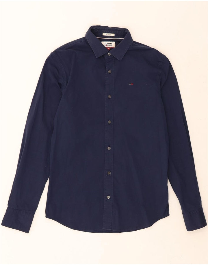 TOMMY HILFIGER Mens Slim Fit Shirt Small Navy Blue Cotton Vintage Tommy Hilfiger and Second-Hand Tommy Hilfiger from Messina Hembry 