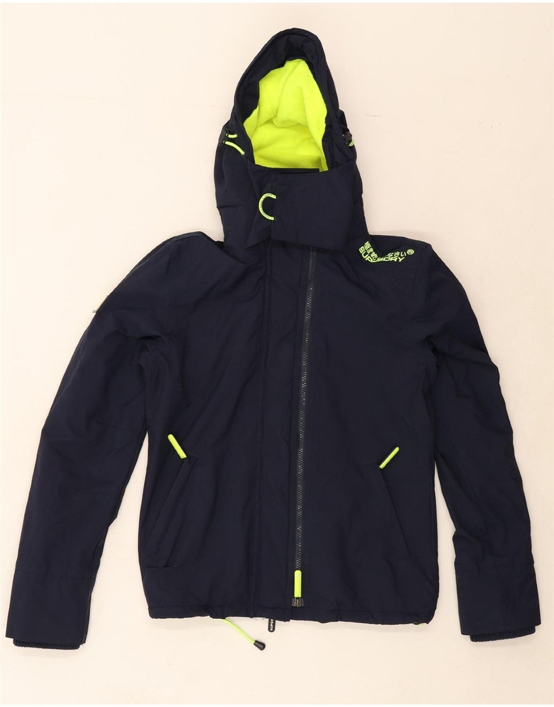 SUPERDRY Womens Graphic Windbreaker Jacket UK 10 Small Navy Blue Vintage Superdry and Second-Hand Superdry from Messina Hembry 
