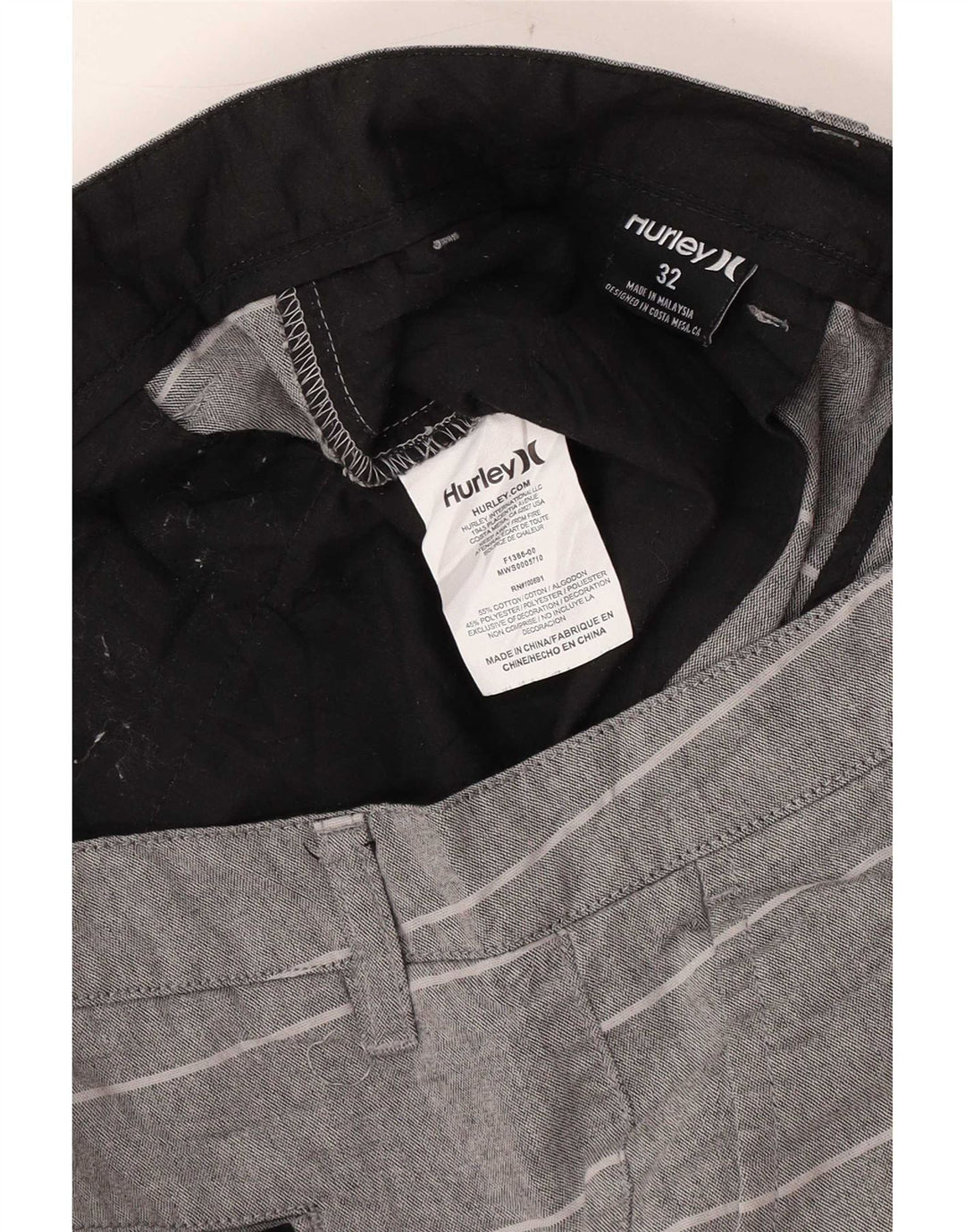 Hurley Herren Chinoshorts W32 mittelgrau gestreifte Baumwolle