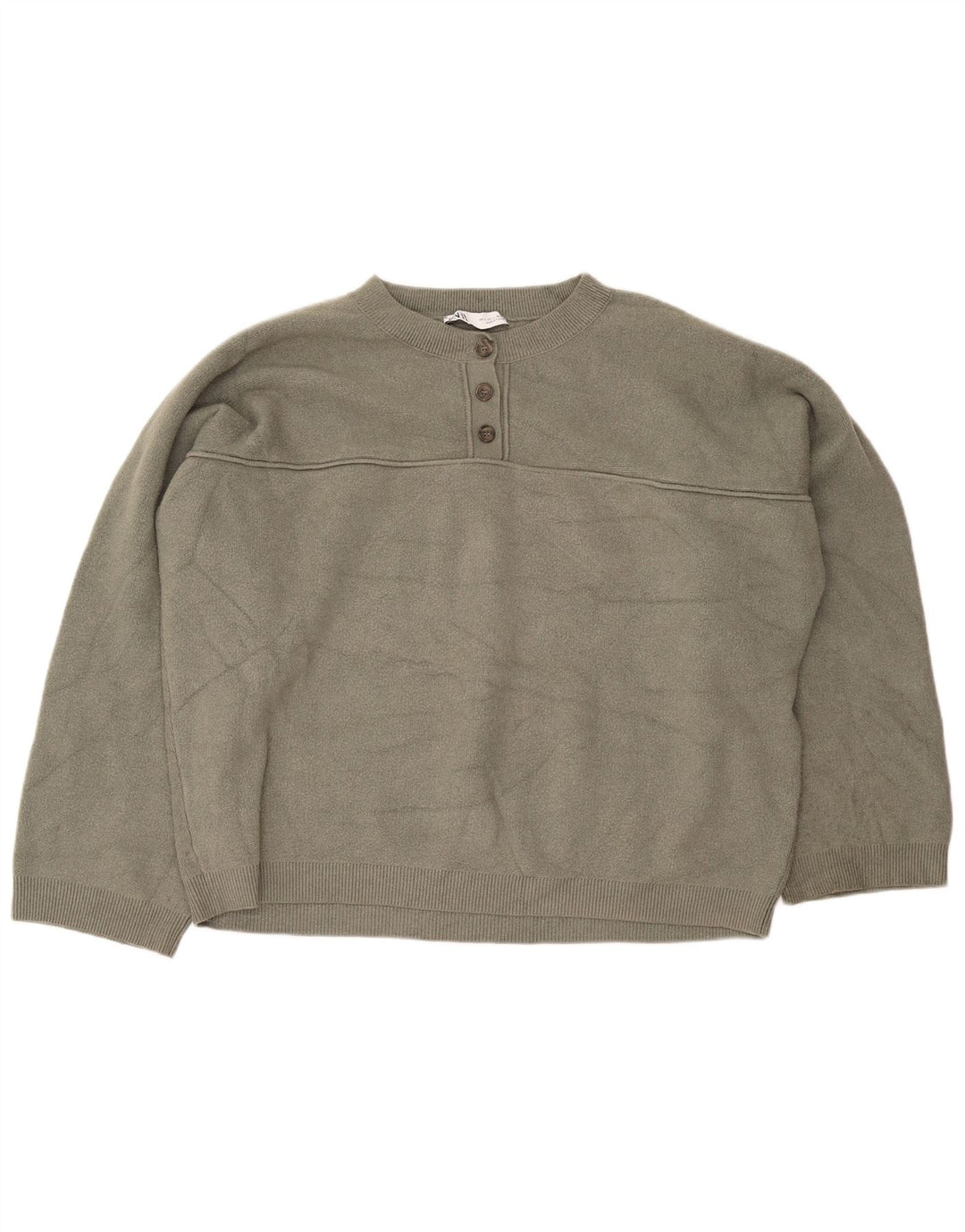 Zara Damen-Pullover, übergroß, Knopfkragen, Gr. 40, Größe L, Khaki, Viskose