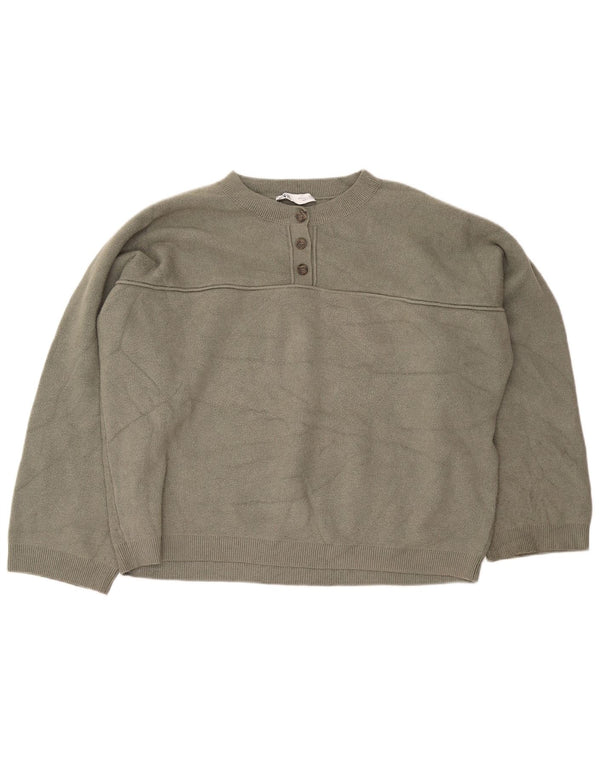 Zara Damen-Pullover, übergroß, Knopfkragen, Gr. 40, Größe L, Khaki, Viskose