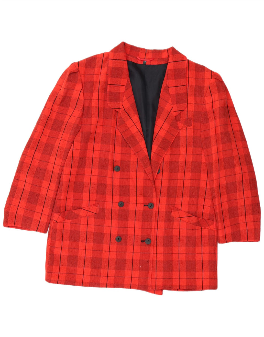 Vintage Damen Zweireiher Blazer Jacke EU 44 XL Rot Kariert Viskose