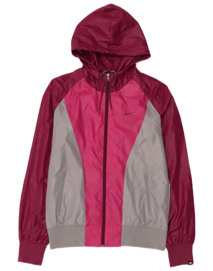 Nike Damen-Regenjacke mit Kapuze, UK 14, Mittelrosa, Farbblock-Polyester