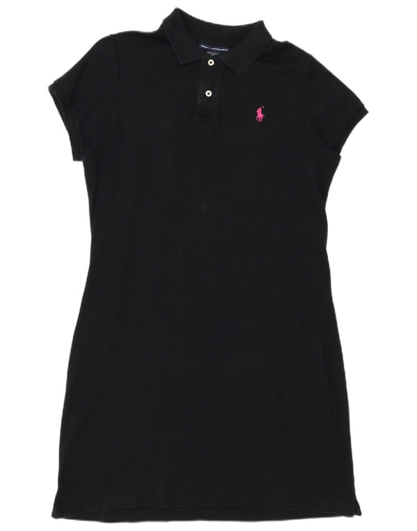 Ralph Lauren Damen Polokleid UK 16 Große schwarze Baumwolle