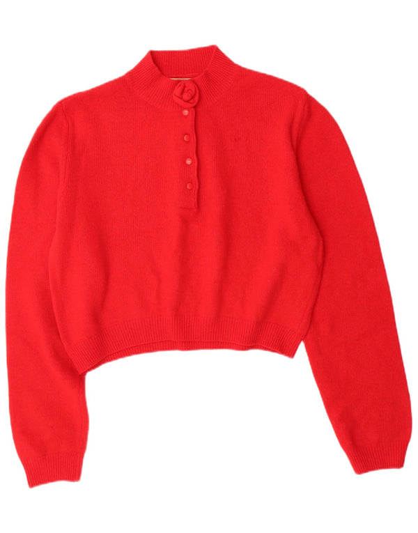 BENETTON Womens Crop Button Neck Pullover Pullover IT 48 XL Rote Wolle