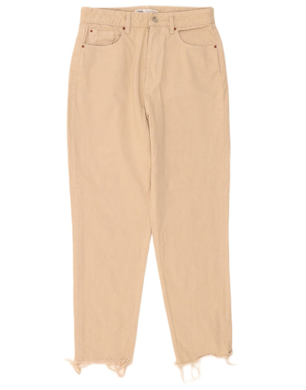 Zara Damen High Rise Tapered Jeans EU 40 Medium W30 L28 Beige Baumwolle