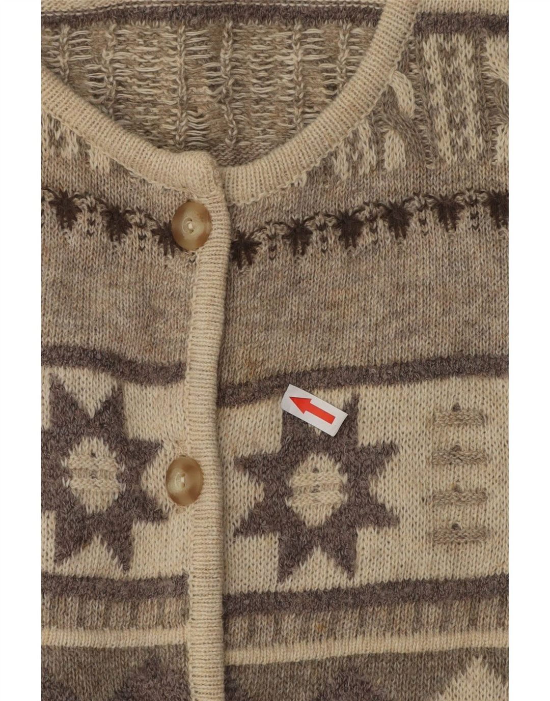 Vintage Damen Cardigan Pullover UK 16 Groß Beige Fair Isle