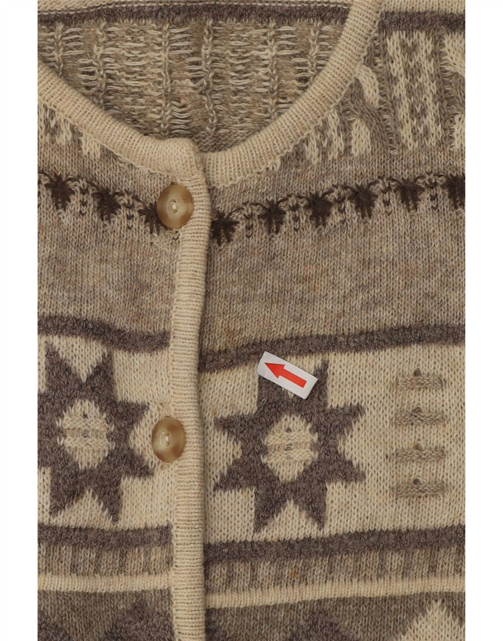 Vintage Damen Cardigan Pullover UK 16 Groß Beige Fair Isle