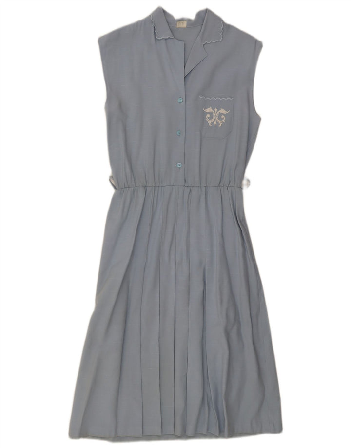 Vintage Damen Ärmelloses A-Linien-Kleid IT 44 Mittelblaue Viskose