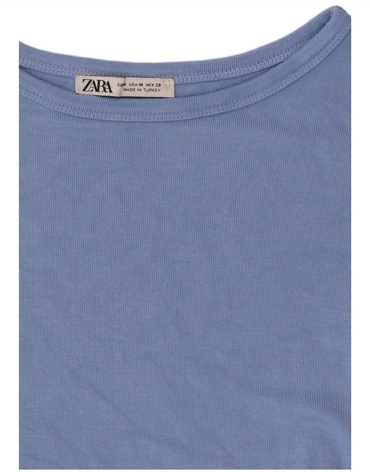 Zara Damen Crop T-Shirt Top UK 12 Mittelblau