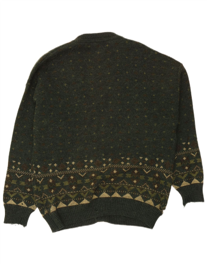 Vintage Herren Cardigan Pullover Groß Grün Fair Isle
