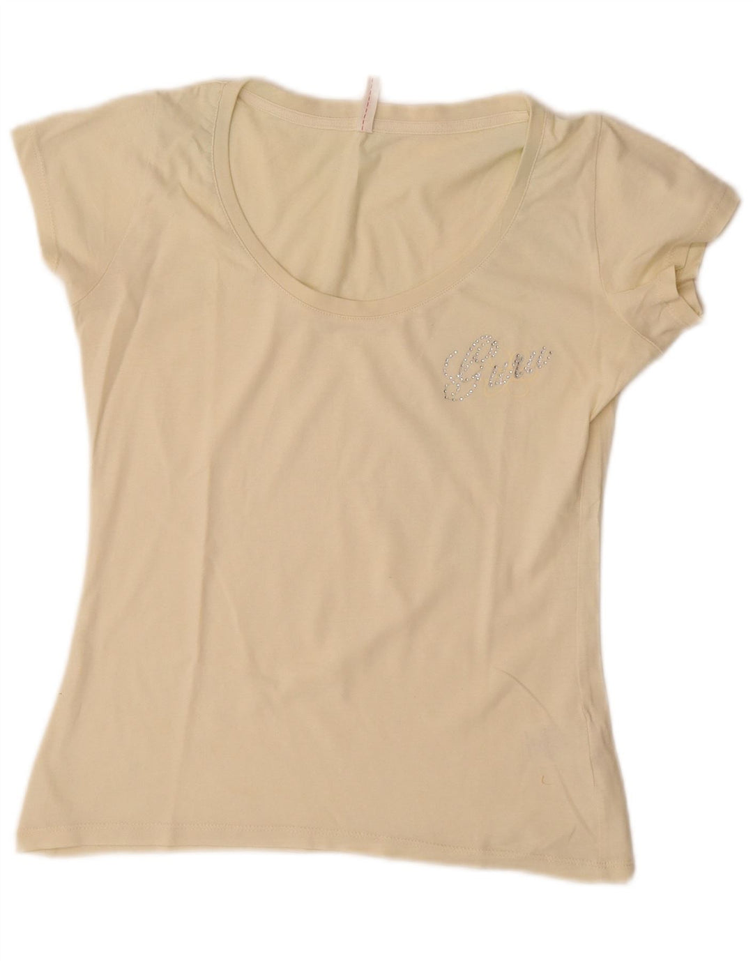 Guru Damen T-Shirt Top UK 12 Medium Off White Cotton