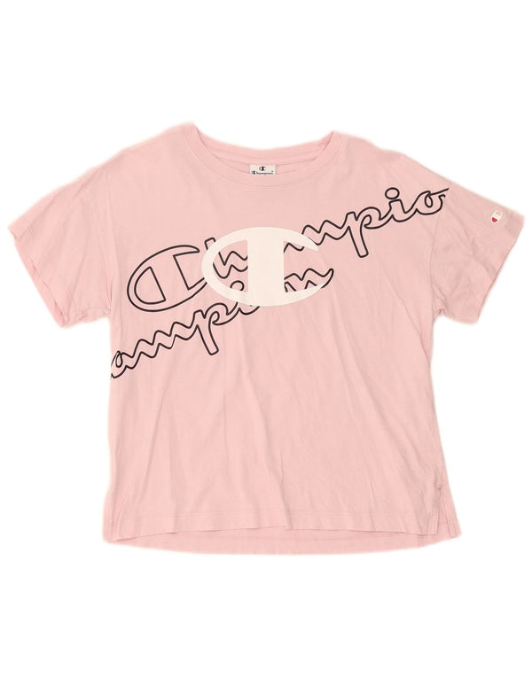 Champion Womens Graphic T-Shirt Top UK 14 Large Rosa Baumwolle