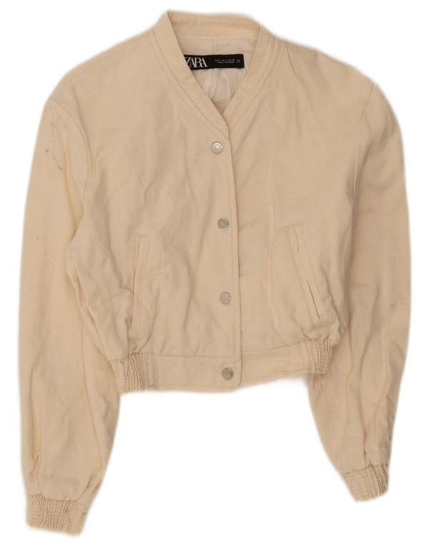 Zara Damen Crop Bomberjacke UK 10 Small Off White