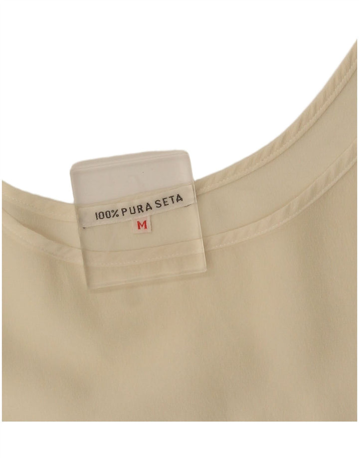 Vintage Damen Crop Weste Top UK 14 Mittelbeige Seide