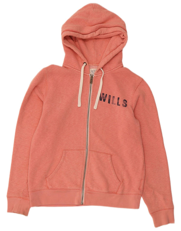 Jack Wills Damen-Kapuzenpullover mit grafischem Reißverschluss, UK 14, mittelrosa, Baumwolle