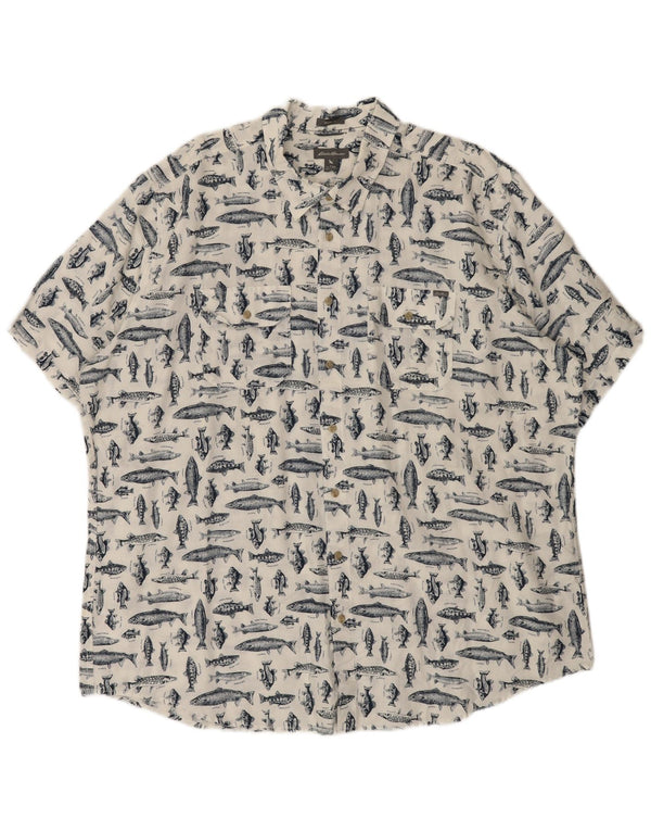 Eddie Bauer Herren-Kurzarmhemd 2XL, weißes Leinen mit Animal-Print
