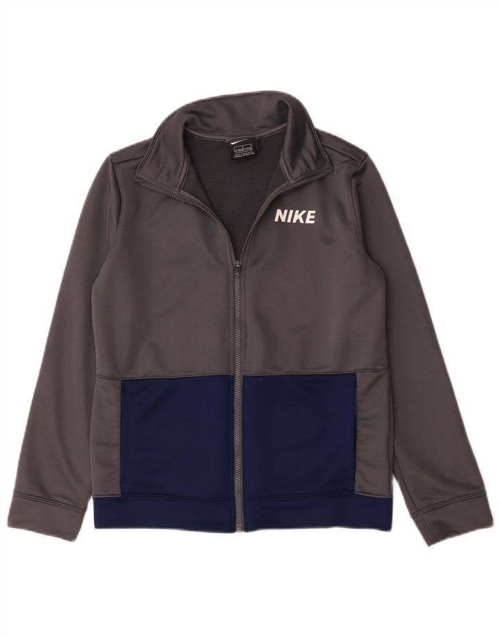 Nike Jungen-Trainingsanzugoberteil, Jacke, 12–13 Jahre, groß, graues Farbblock-Polyester