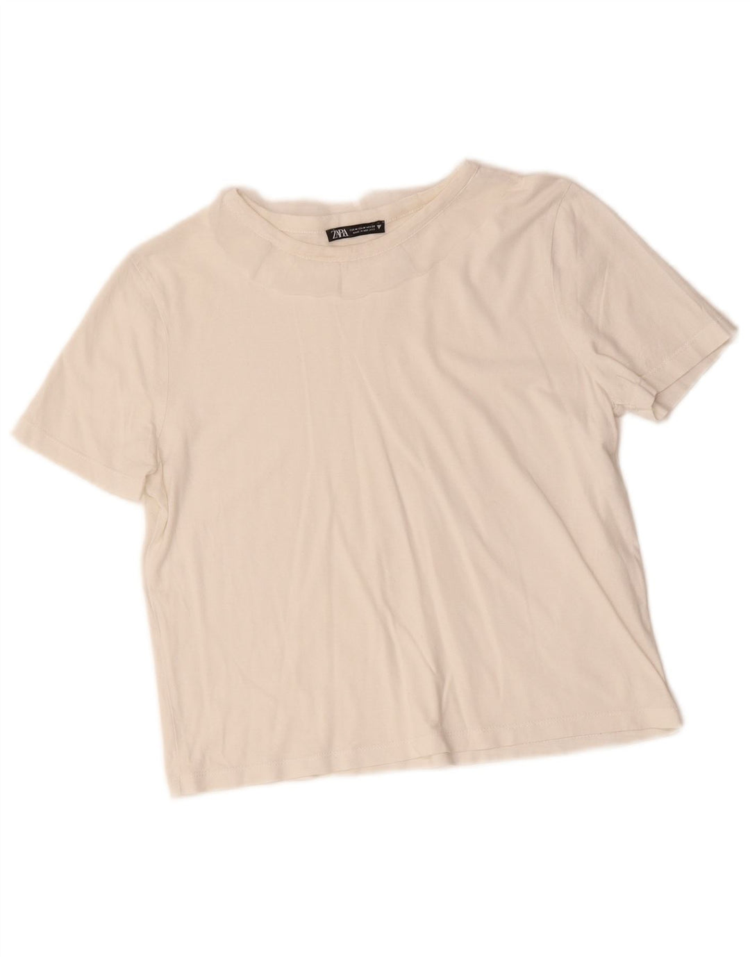Zara Damen Crop T-Shirt Top UK 12 Medium Weiß