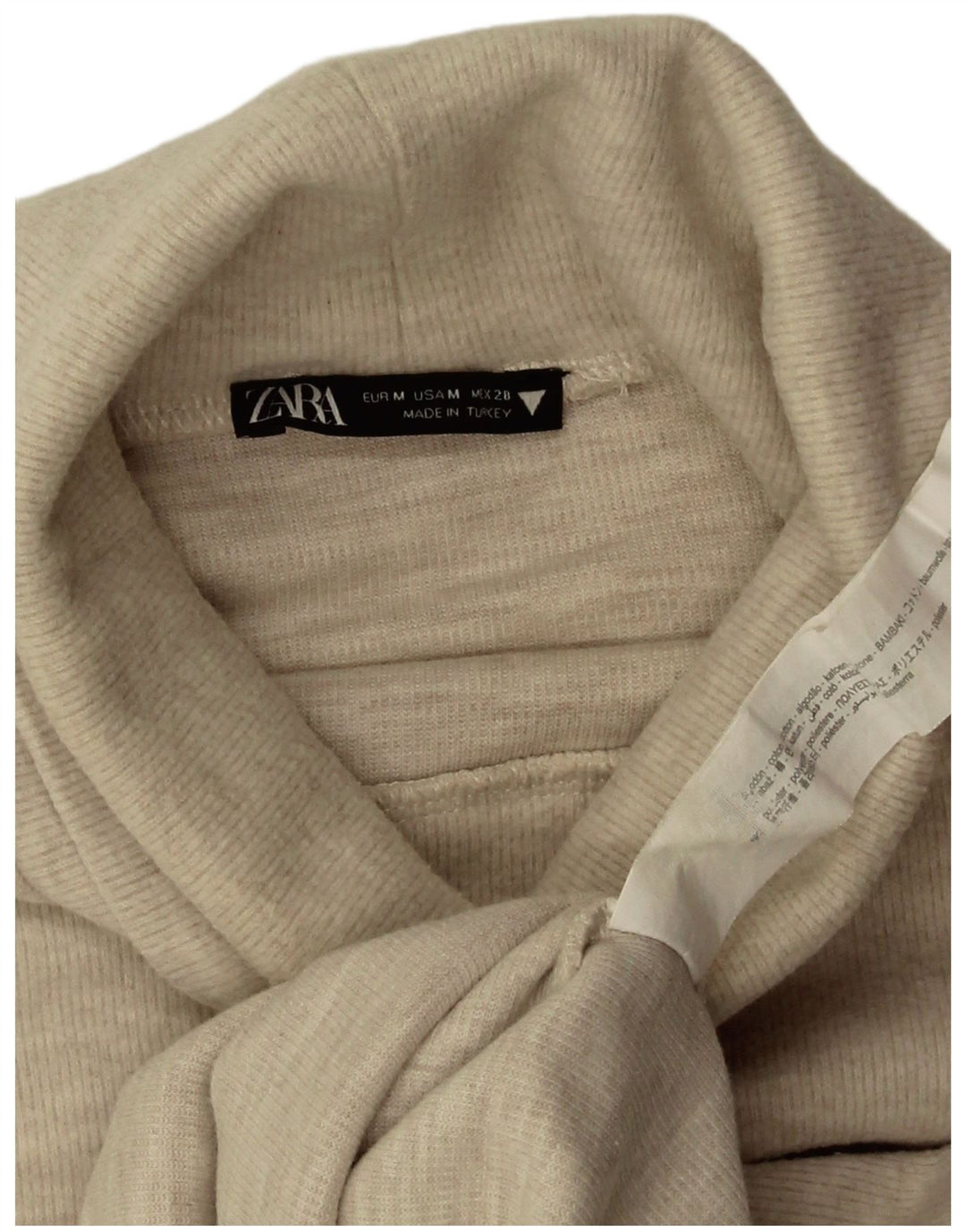 Zara Damen Rollkragen-Trägershirt UK 12 Mittelbeige Baumwolle
