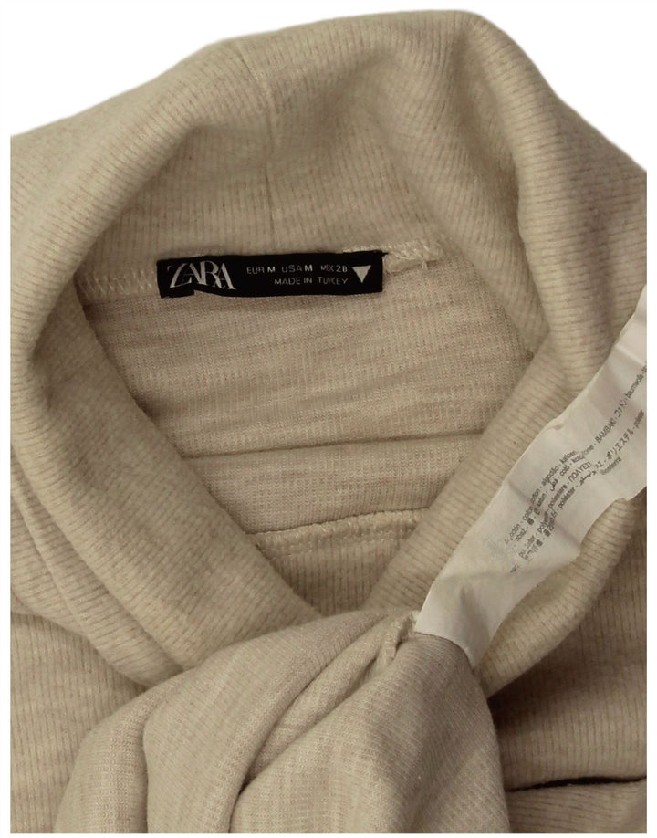 Zara Damen Rollkragen-Trägershirt UK 12 Mittelbeige Baumwolle