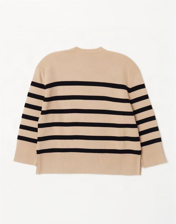 Zara Damen-Pullover mit Rundhalsausschnitt, Gr. 18, XL, cremefarbene, gestreifte Viskose