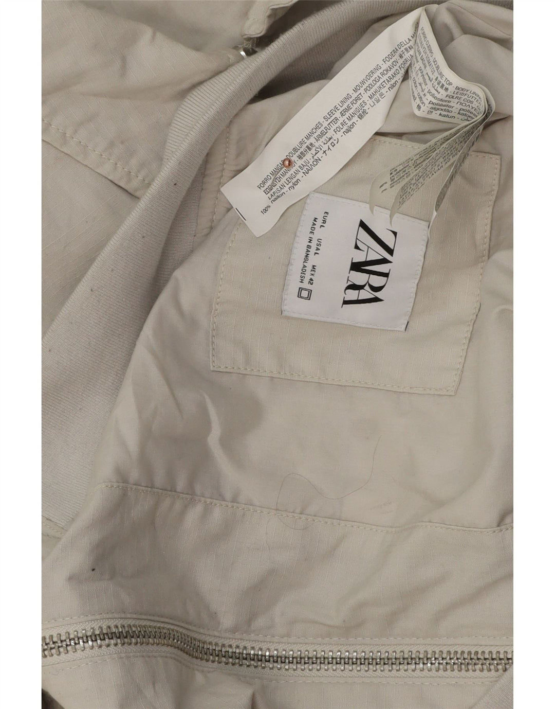 Zara Herren Bomberjacke UK 40 Large Weiß Nylon