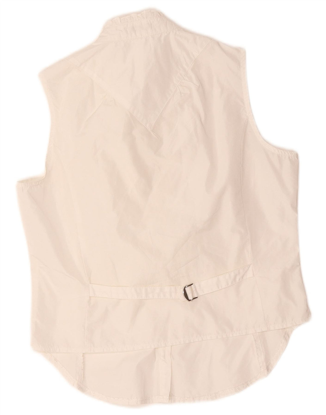 Benetton Damen-Hemdbluse mit Rüschen vorne, ärmellos, Gr. 14, Mittelweiß