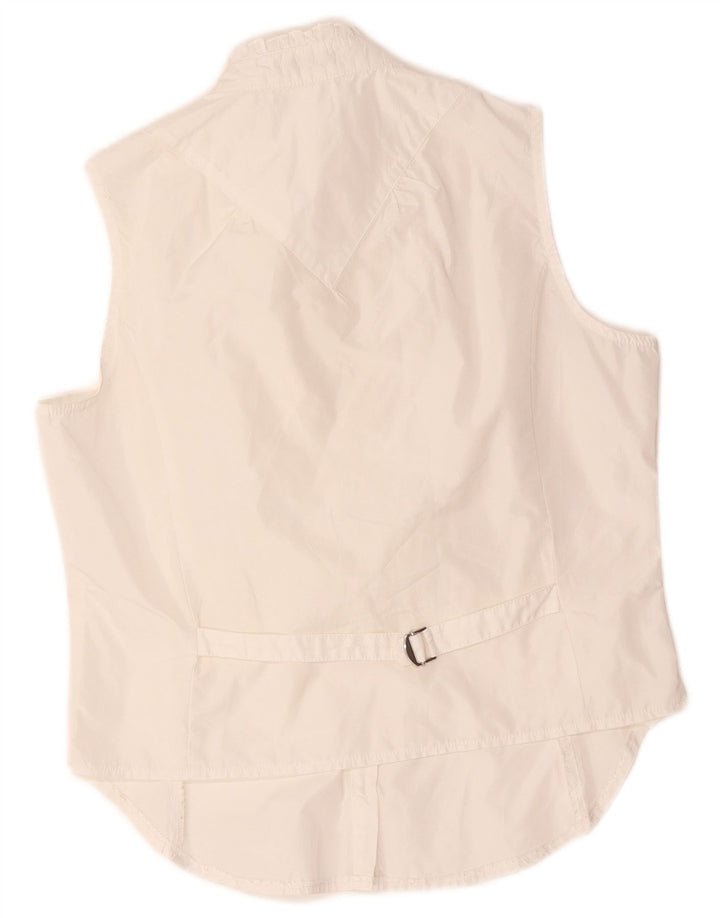 Benetton Damen-Hemdbluse mit Rüschen vorne, ärmellos, Gr. 14, Mittelweiß
