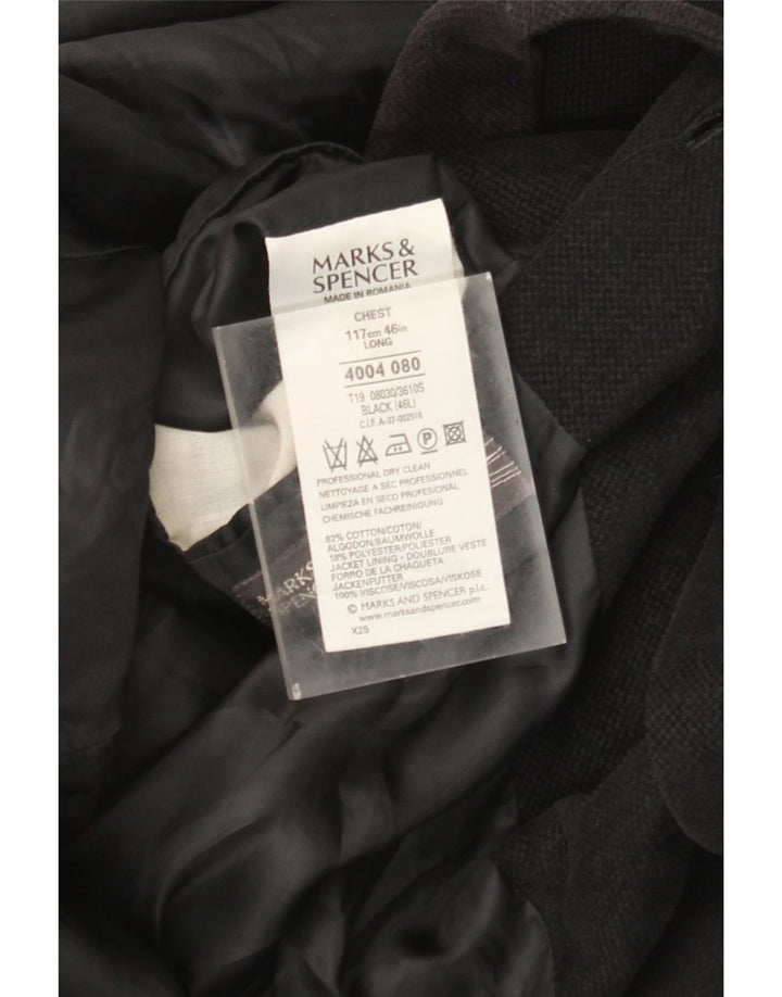 Marks & Spencer Herren-Blazer mit 3 Knöpfen, UK 46, XL, schwarze Baumwolle
