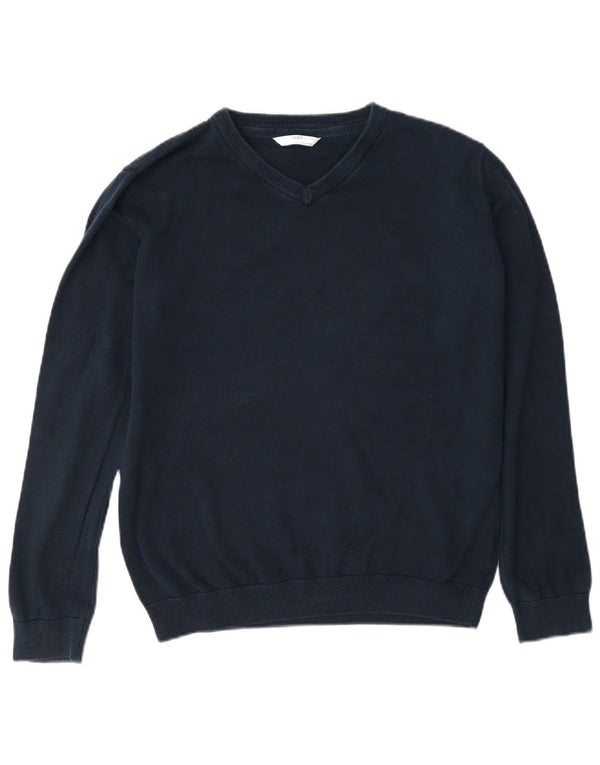 Marks & Spencer Jungen-Pullover mit V-Ausschnitt, 14–15 Jahre, marineblaue Baumwolle