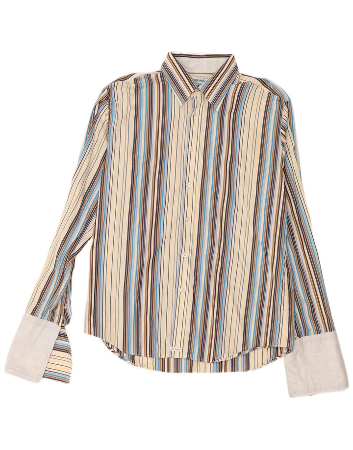 Ted Baker formelles Herrenhemd, Größe 4, groß, mehrfarbig, gestreift, Baumwolle