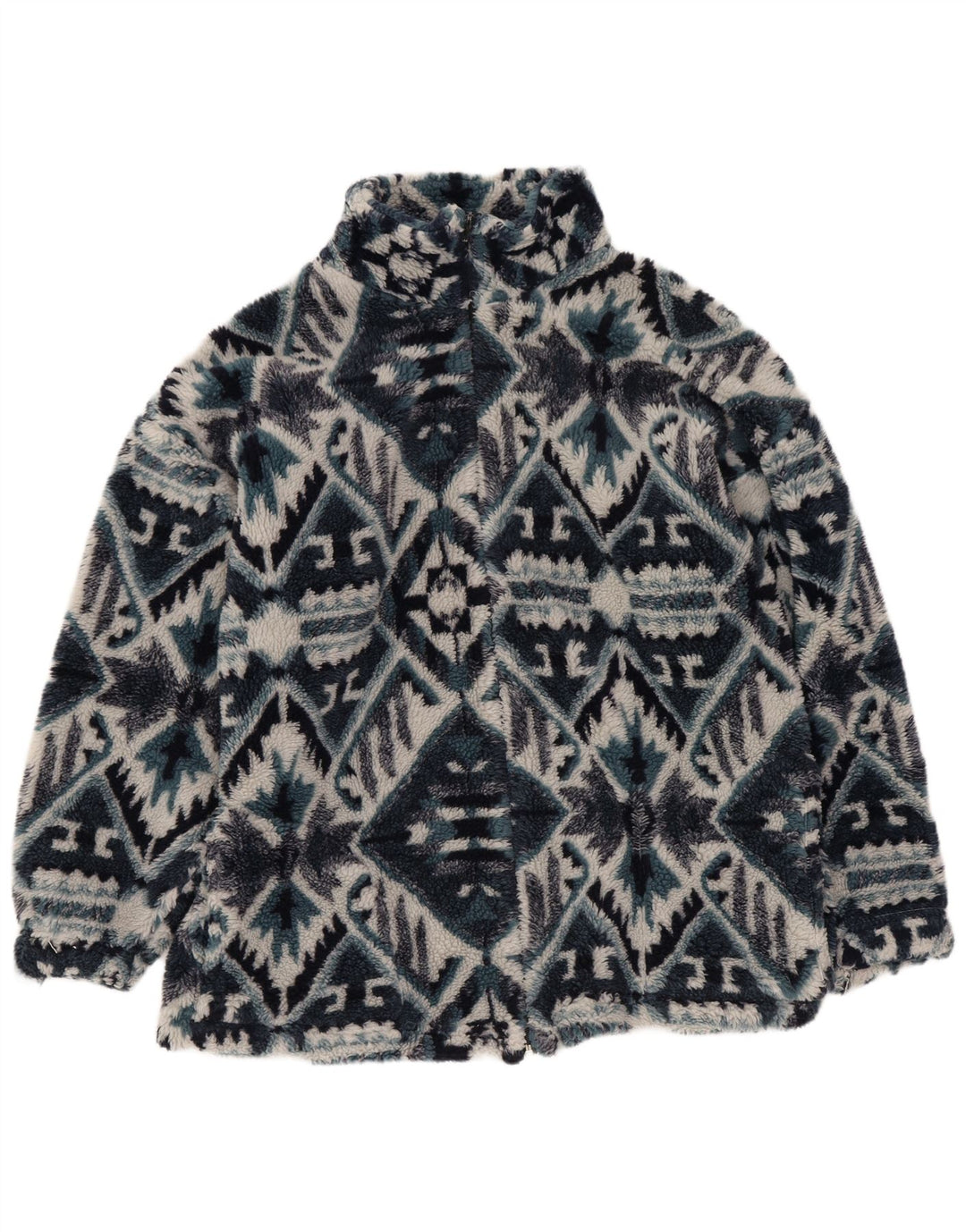 Vintage Herren Fleecejacke UK 36 Small Marineblau Geometrisch Aztekisch