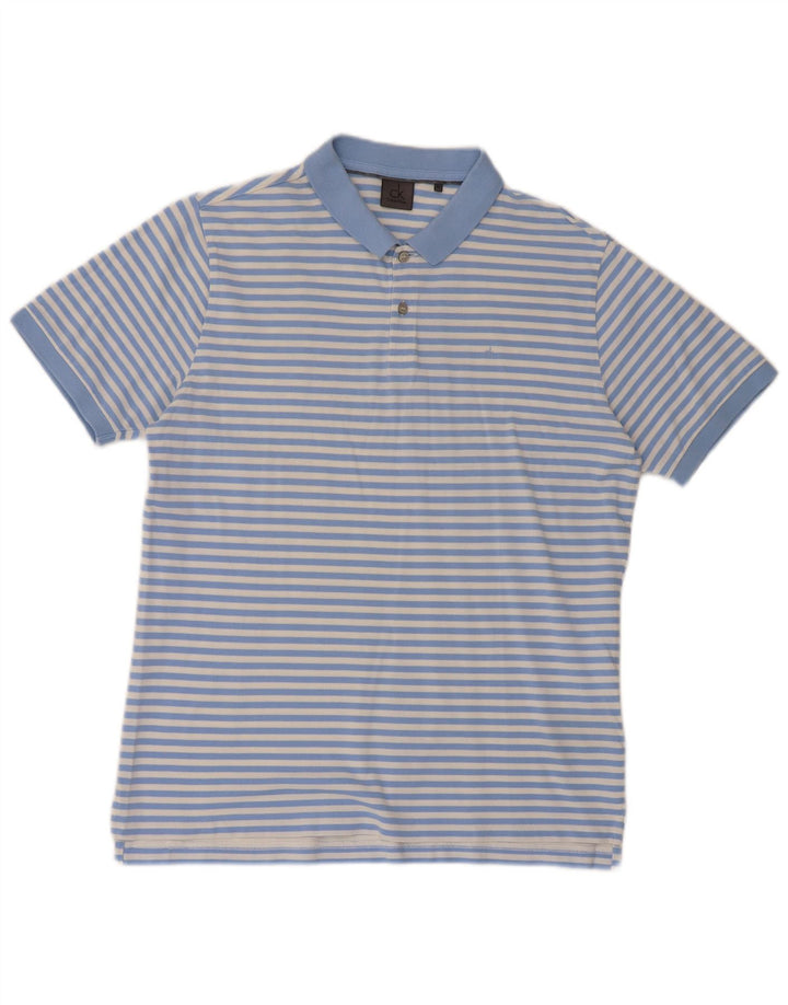 Calvin Klein Herren Kurzarm-Poloshirt mit normaler Passform, mittelblau gestreift
