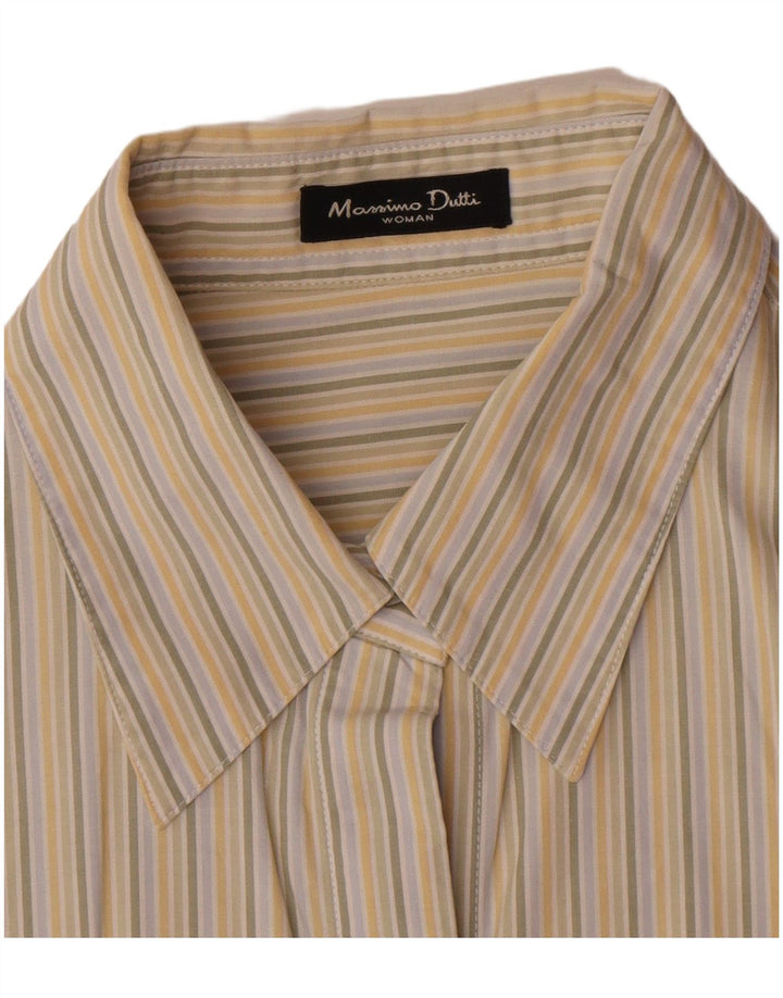 Massimo Dutti Damenhemd UK 14 Mittelbeige gestreifte Seide