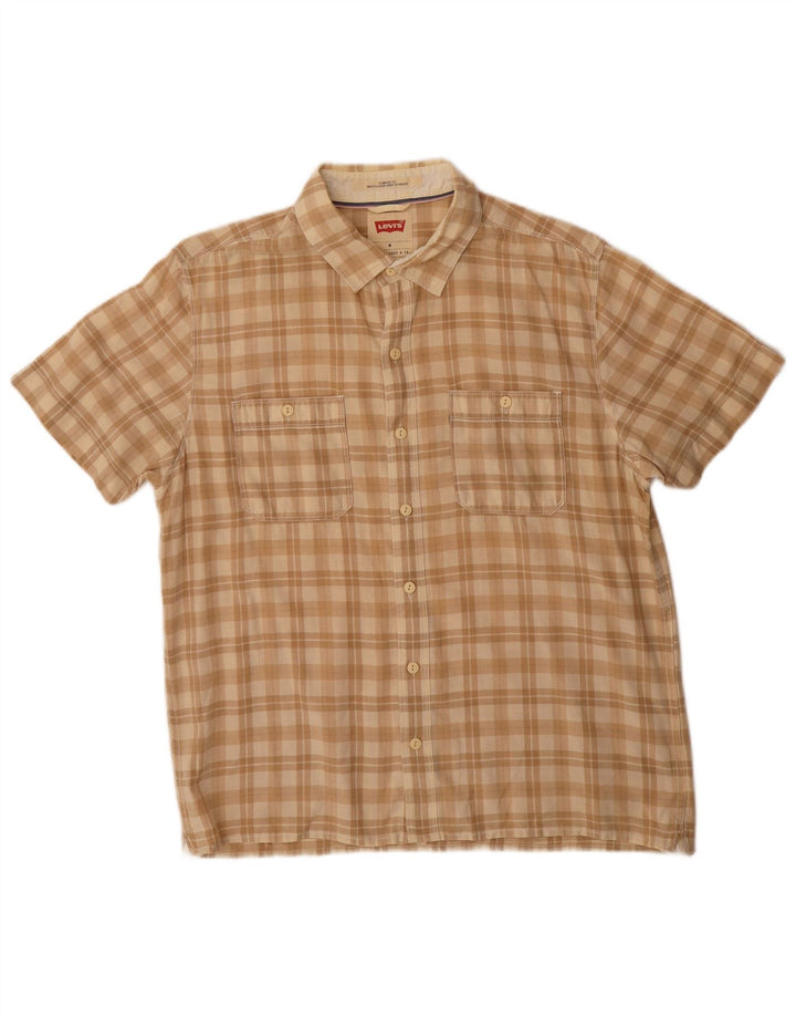 Levi's Herren-Kurzarmhemd mit Standard-Passform, Mittelbeige kariert