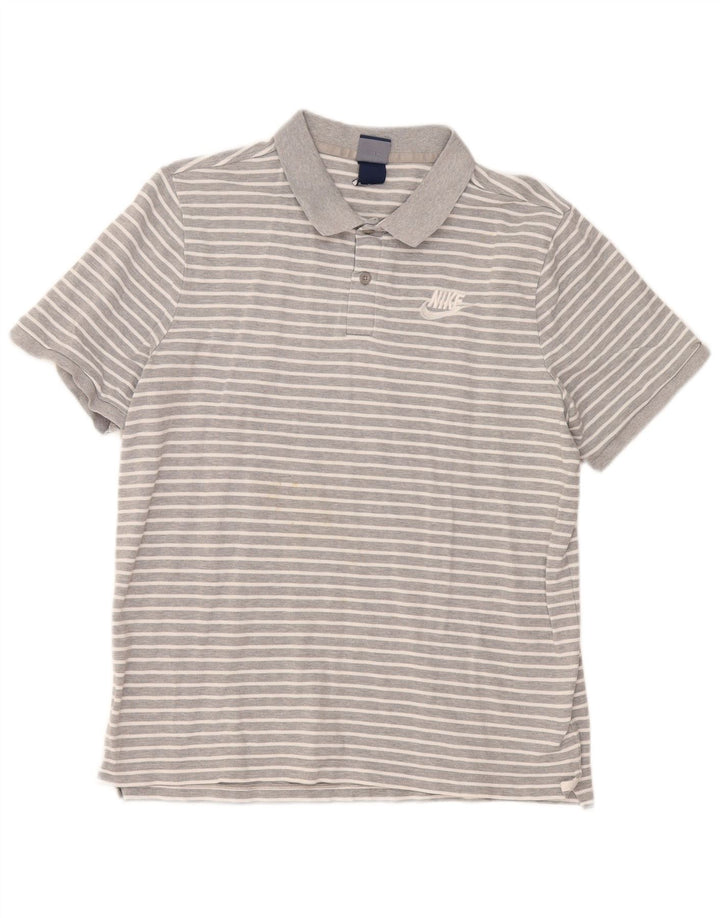 Nike Herren Poloshirt XL grau gestreift aus Baumwolle