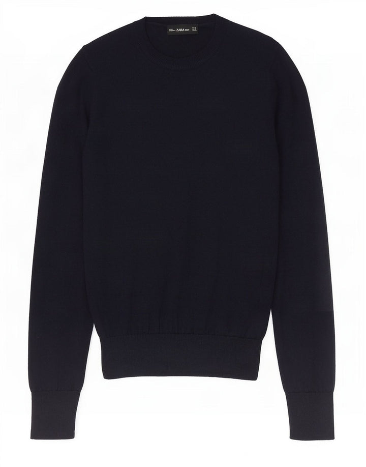Zara Damen Crop Crew Neck Pullover Pullover UK 10 Small Marineblau Polyester