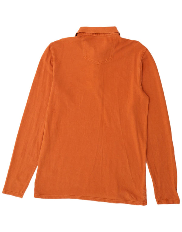 Fat Face Mens Tall Long Sleeve Polo Shirt Large Orange Cotton