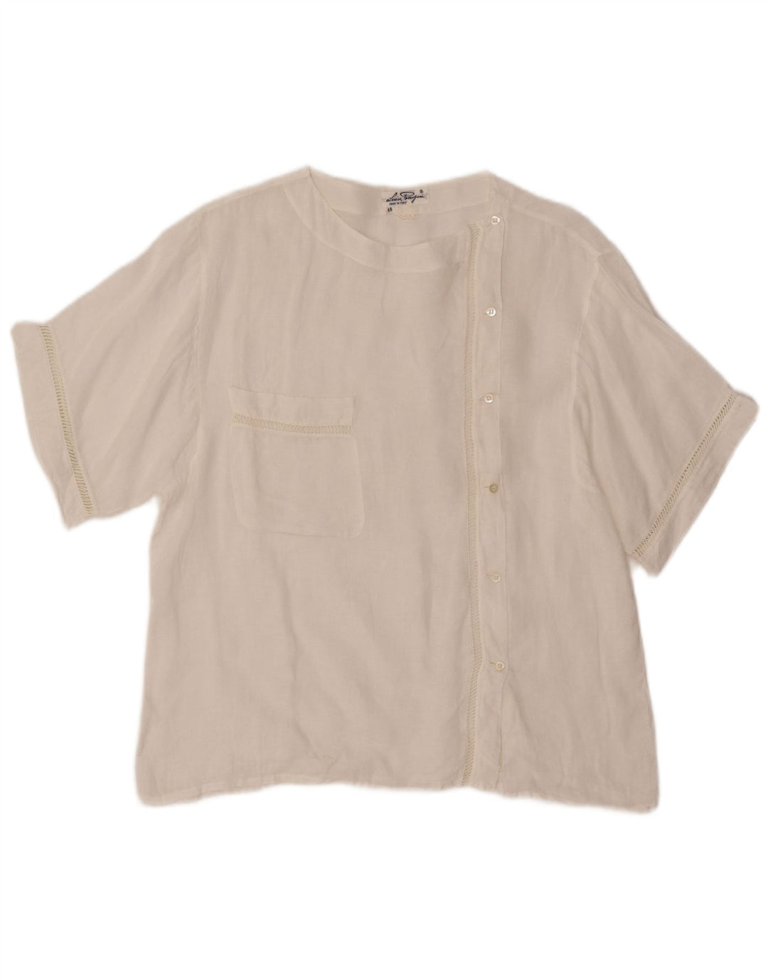 VINTAGE Damen Kurzarm-Hemdbluse IT 48 XL Weiß