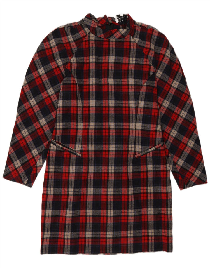 Vintage Damen Langarm-Etuikleid IT 46 Großer roter Karo