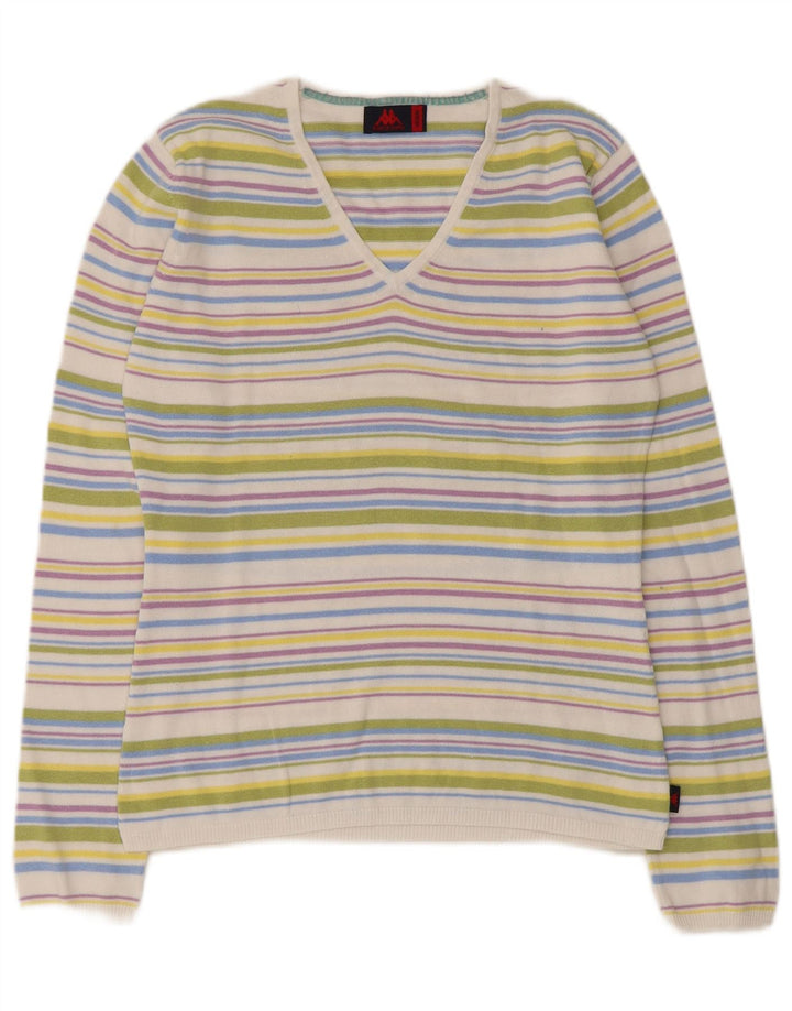 Kappa Damen-Pullover mit V-Ausschnitt, Größe M, mehrfarbig, gestreift, UK 12