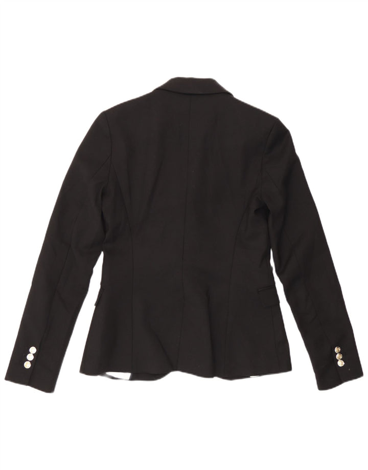 Zara Damen 1-Knopf-Blazerjacke UK 6 XS Schwarze Baumwolle