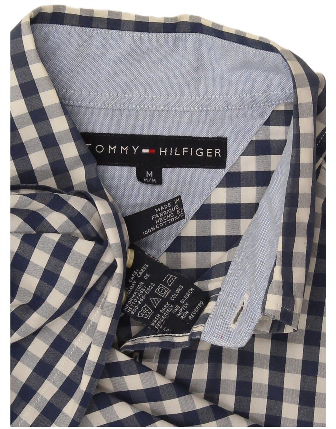 Tommy Hilfiger Herrenhemd aus mittelblauer Gingham-Baumwolle in Marineblau