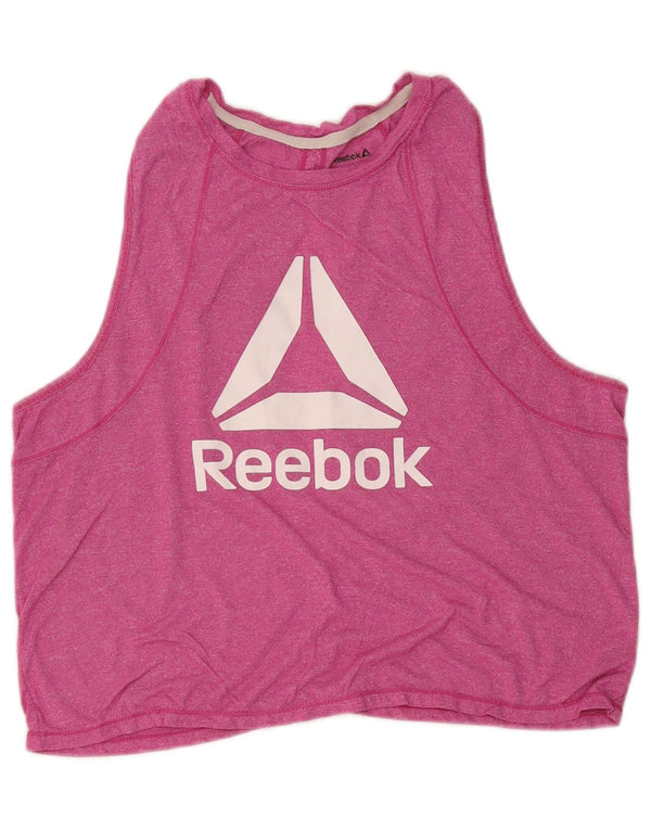 Reebok Damen Crop Graphic Vest Top UK 16 Large Pink Flecked