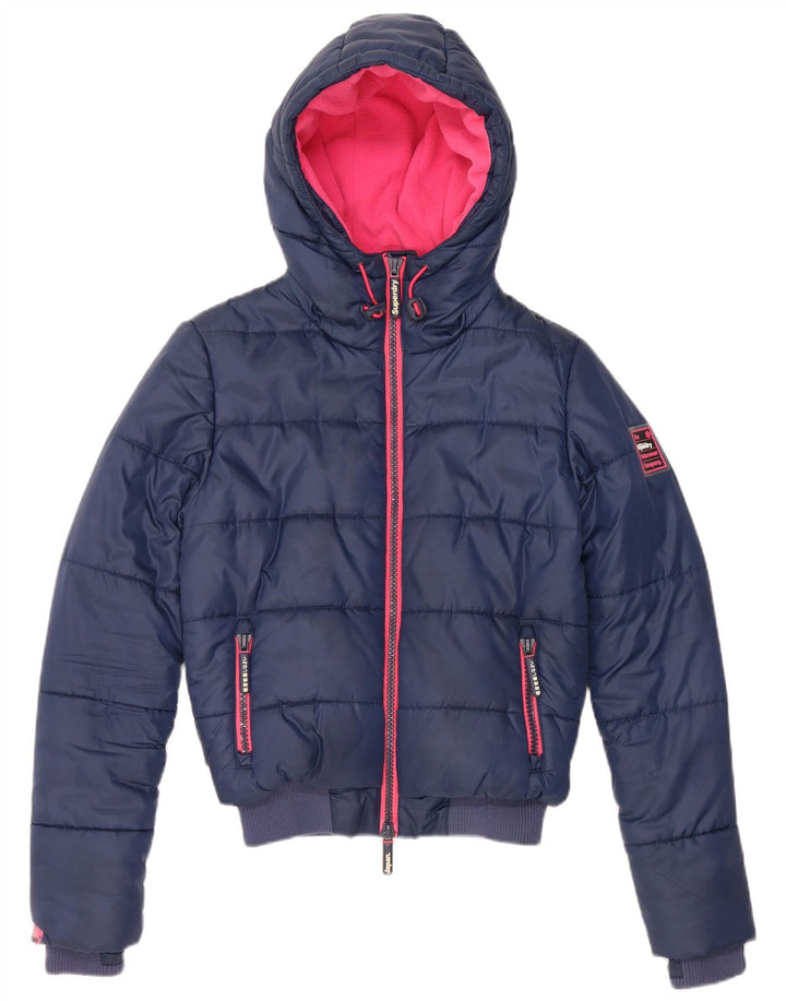 Superdry Wattierte Damenjacke mit Kapuze, UK 10, Größe S, Marineblau, Polyester