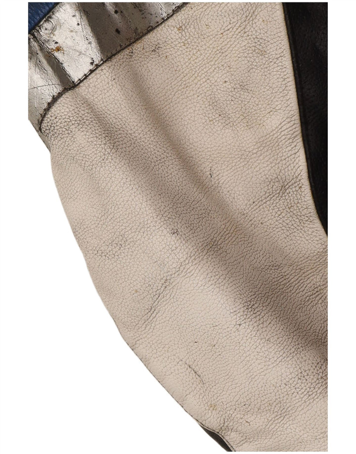 Spidi Herren-Leder-Racer-Jacke IT 54, großes schwarzes Colourblock-Leder